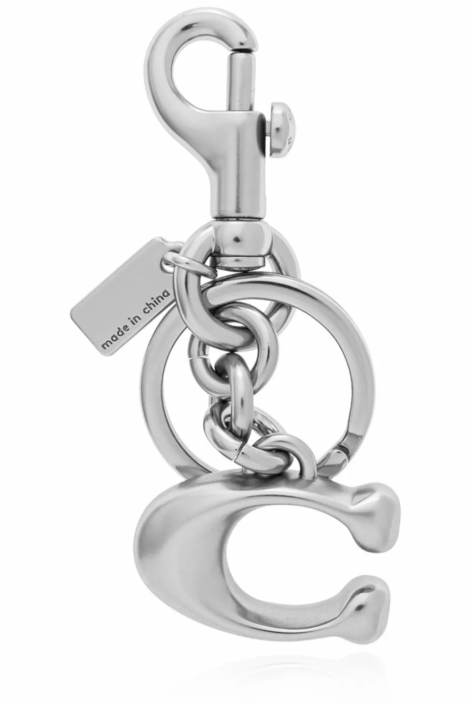 Coach SILVER Keychain with a pendant in the shape of a logo