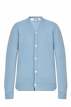 Comme des GarƧons Play light blue Cardigan with logo patch