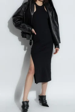 Courrèges BLACK Ribbed strap dress