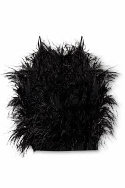 Cult Gaia BLACK āJoeyā top with ostrich feathers