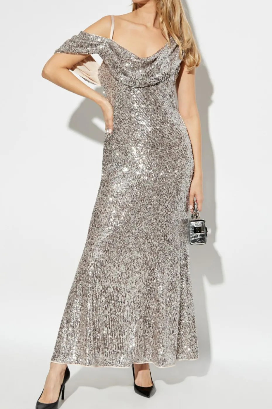 Diane Von Furstenberg SILVER Dress Joaquin with shimmering sequins