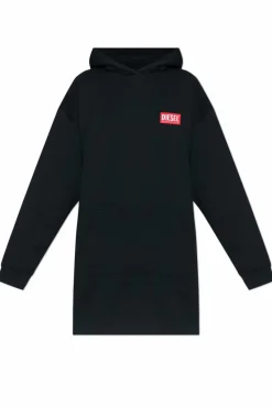Diesel BLACK Dress with 'D-BOXT-HOOD-LAB' logo