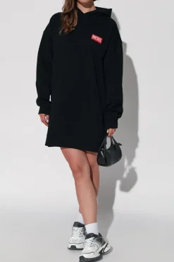 Diesel BLACK Dress with 'D-BOXT-HOOD-LAB' logo