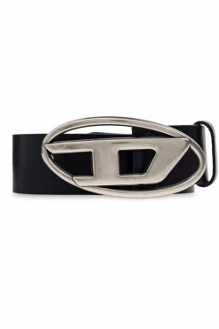 Diesel BLACK Leather belt OVAL D LOGO B-1DR