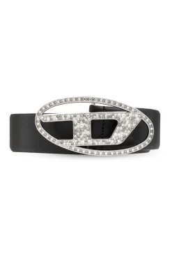Diesel BLACK Leather belt āOVAL D LOGO B-1DRā