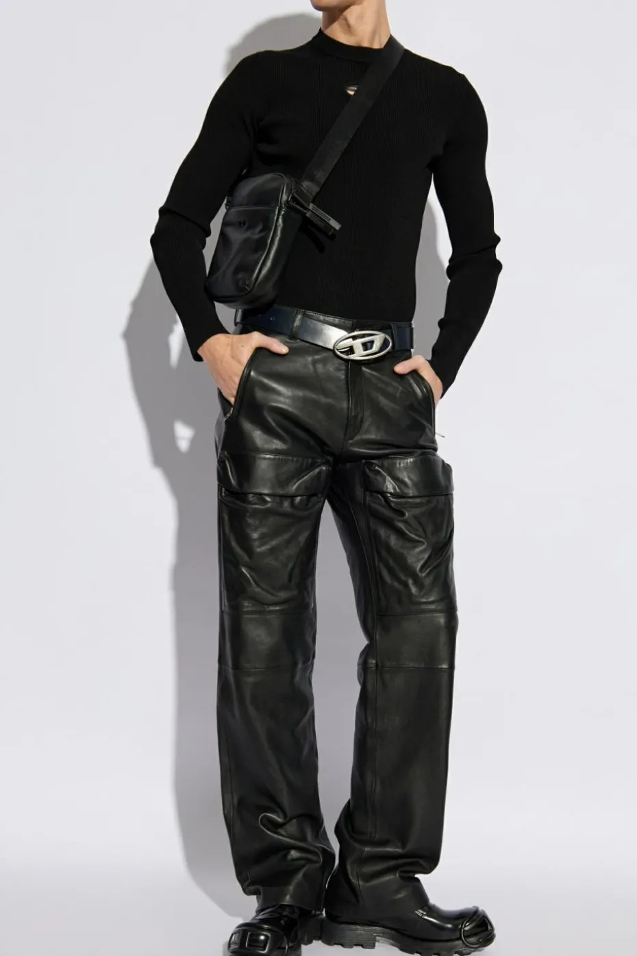 Diesel BLACK Leather pants P-GAST