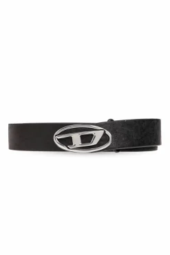Diesel BLACK āOVAL D LOGO B-1DR-LAYERā leather belt