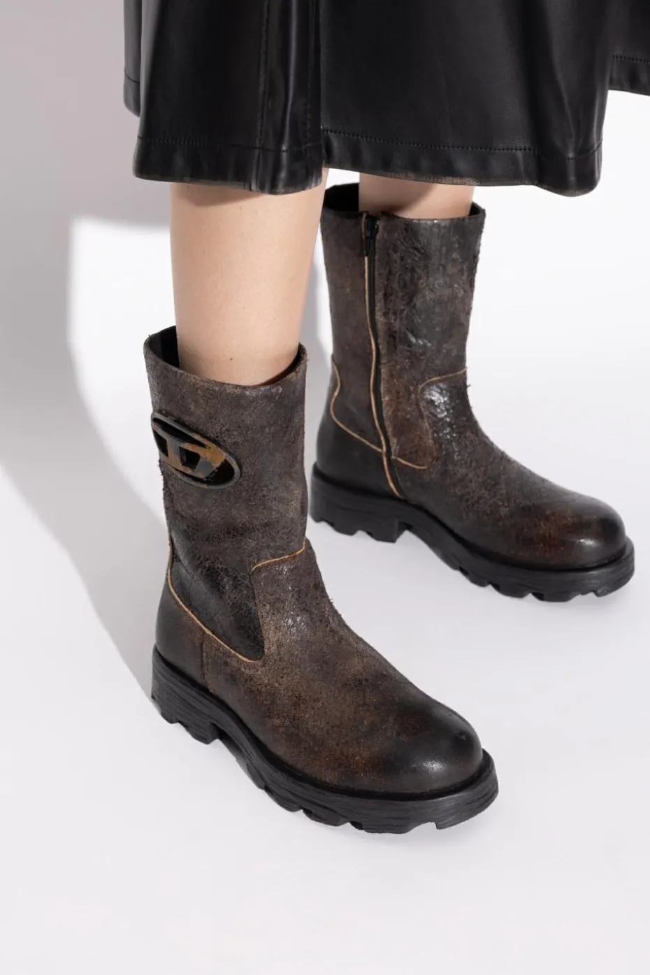 Diesel BROWN Leather ankle boots `D-HAMMER`