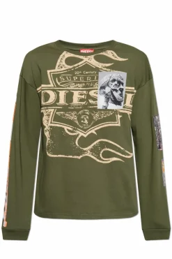 Diesel GREEN T-shirt T-BOXT-LS-SLITS-R5
