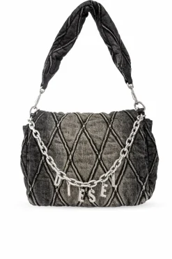 Diesel GREY ‘Charm-D Medium’ denim shoulder bag