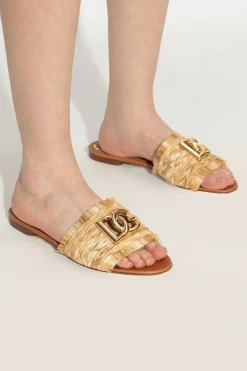 Dolce & Gabbana beige Slides with a logo-shaped appliqué