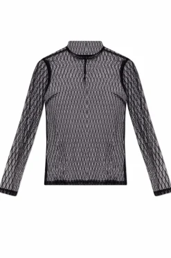 Dolce & Gabbana BLACK Lace top with stand-up collar