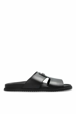 Dolce & Gabbana BLACK Leather slides with appliquƩ
