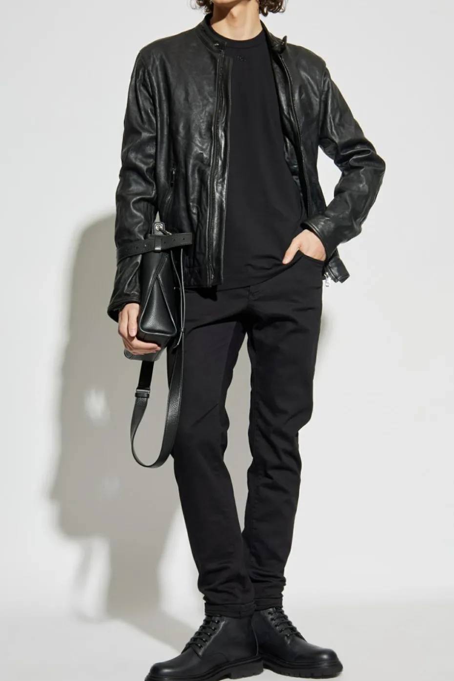Dolce & Gabbana BLACK Leather jacket with stand-up collar