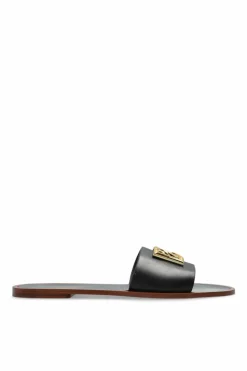 Dolce & Gabbana BLACK Leather slides with a logo-shaped appliqué