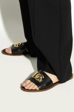 Dolce & Gabbana BLACK Leather slides with a logo-shaped appliqué