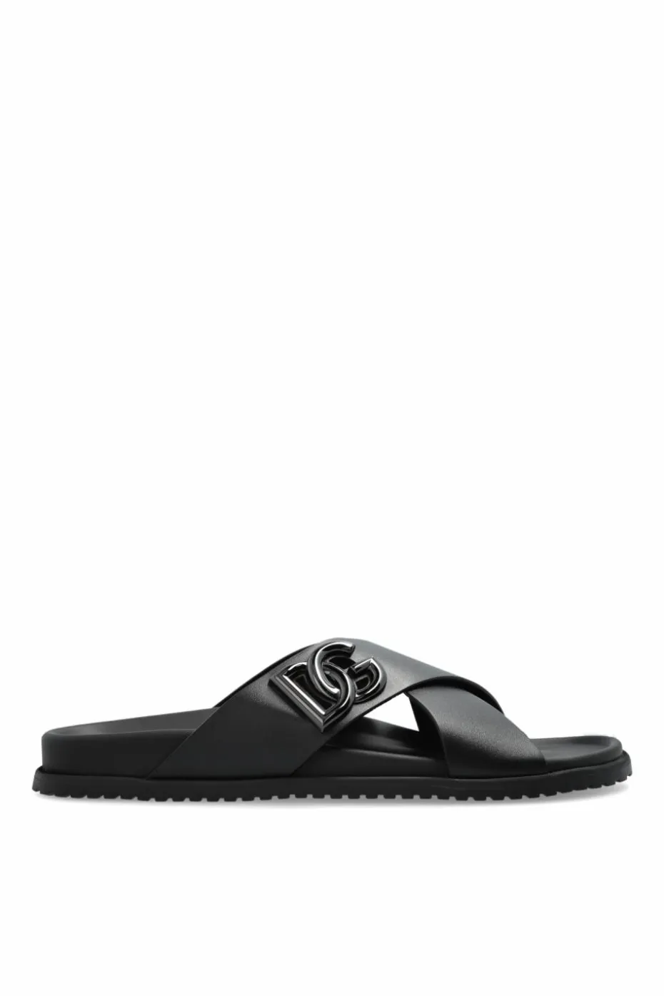 Dolce & Gabbana BLACK Leather slides with logo-shaped appliqué