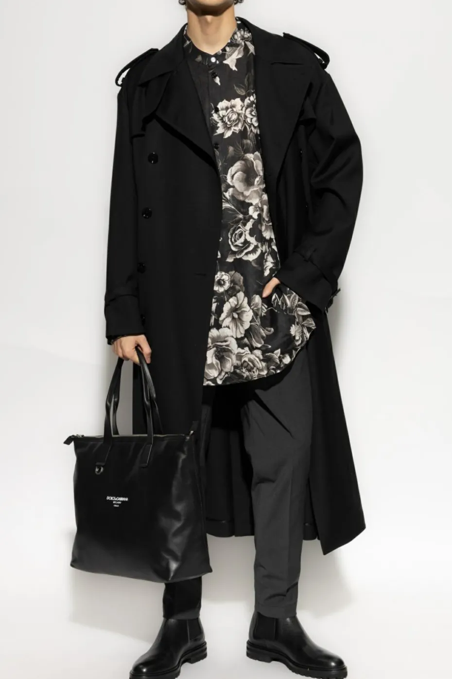 Dolce & Gabbana BLACK Linen shirt with floral pattern