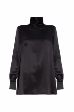 Dolce & Gabbana BLACK Silk top with stand-up collar