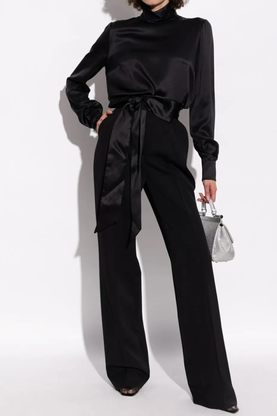 Dolce & Gabbana BLACK Silk top with stand-up collar