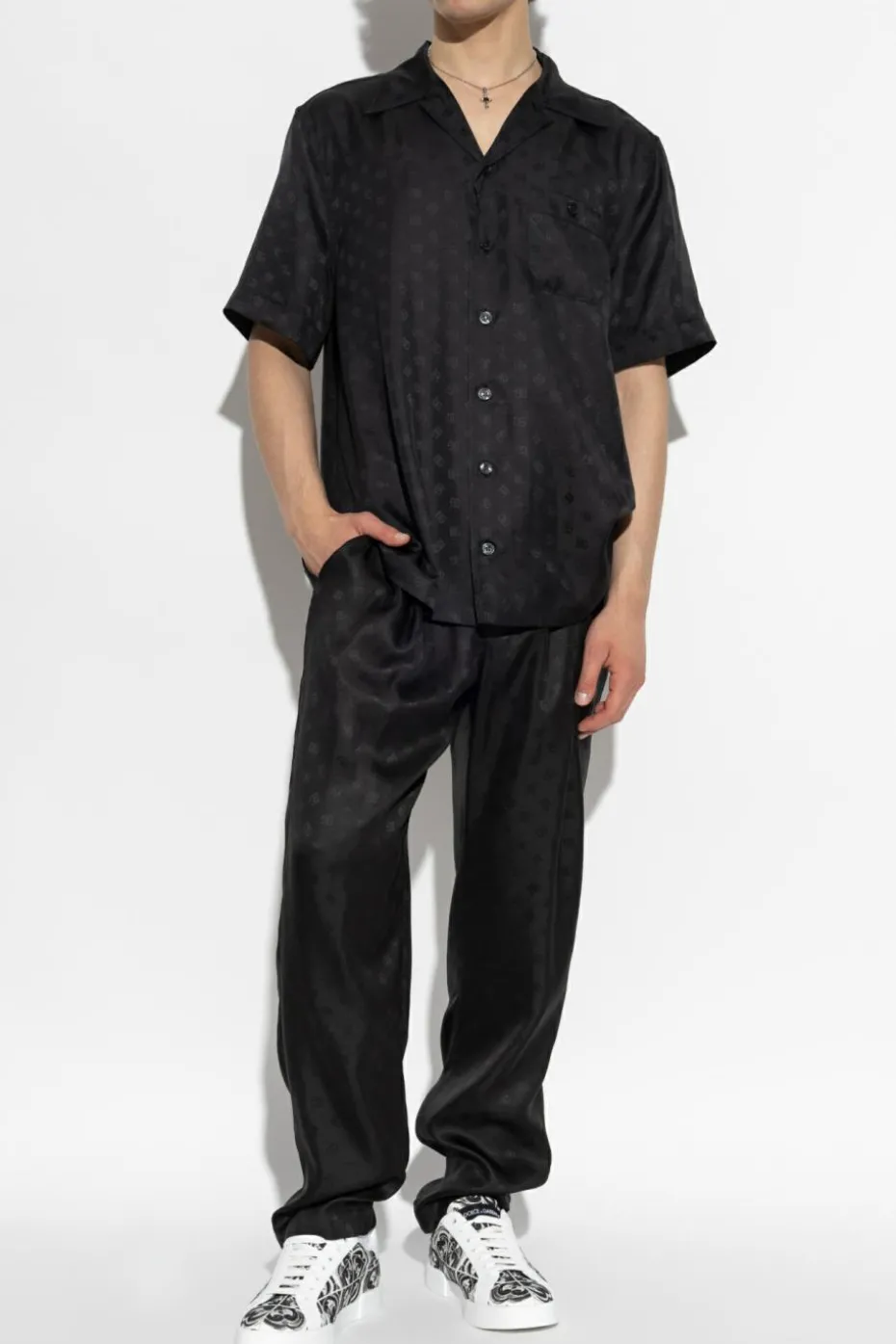 Dolce & Gabbana BLACK Silk trousers with monogram