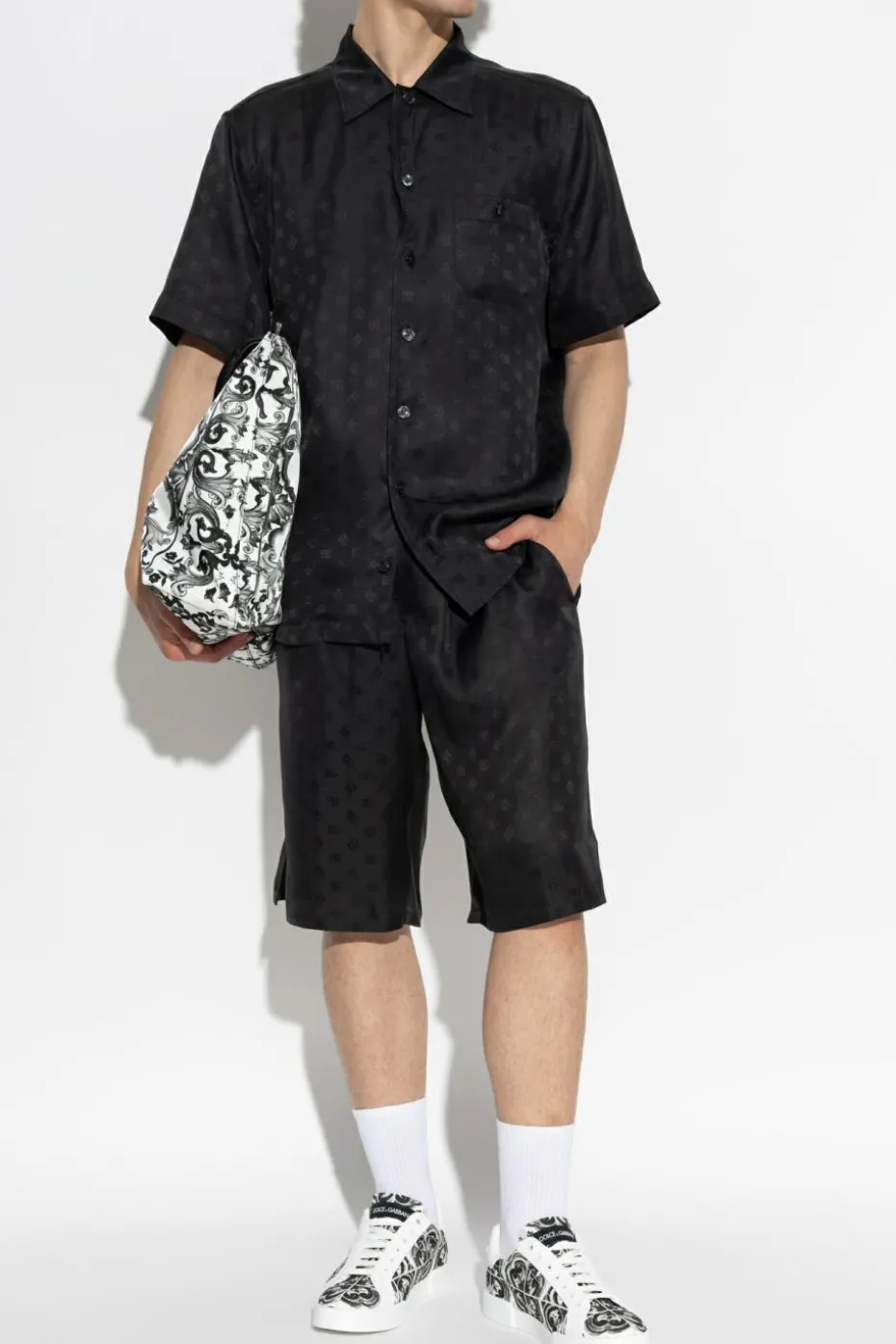 Dolce & Gabbana BLACK Silk shorts with monogram