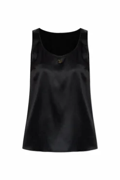 Dolce & Gabbana BLACK Silk top with logo-shaped appliqué