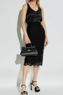 Dolce & Gabbana BLACK Silk top with logo-shaped appliqué