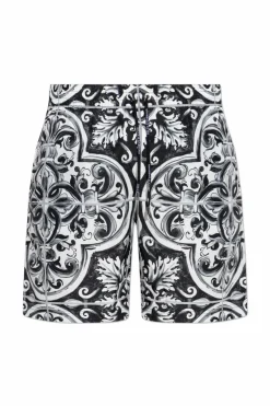Dolce & Gabbana BLACK Swim shorts with "Majolica" print