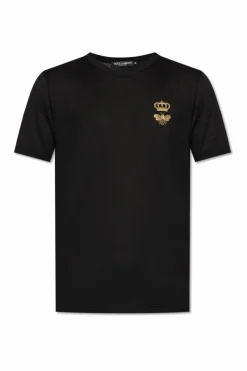 Dolce & Gabbana BLACK T-shirt with an embroidered logo using Lurex thread
