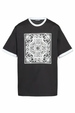 Dolce & Gabbana BLACK T-shirt with "Majolica" print