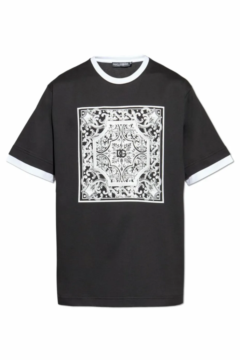 Dolce & Gabbana BLACK T-shirt with "Majolica" print