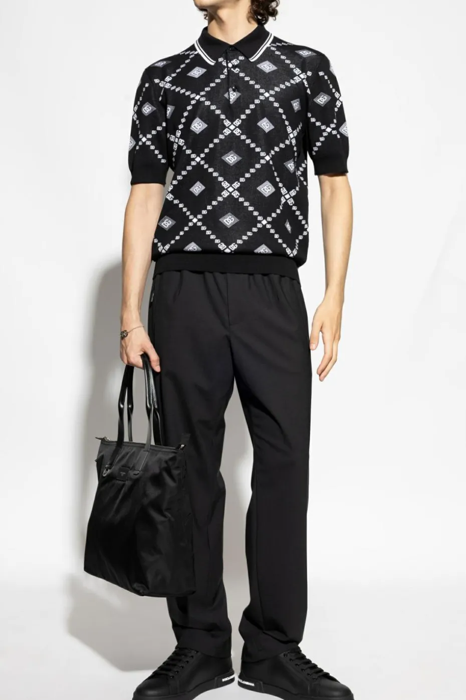 Dolce & Gabbana BLACK Wool polo shirt with logo