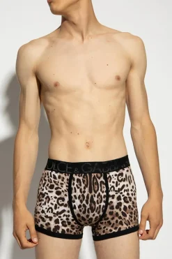 Dolce & Gabbana BROWN Boxers with leopard print