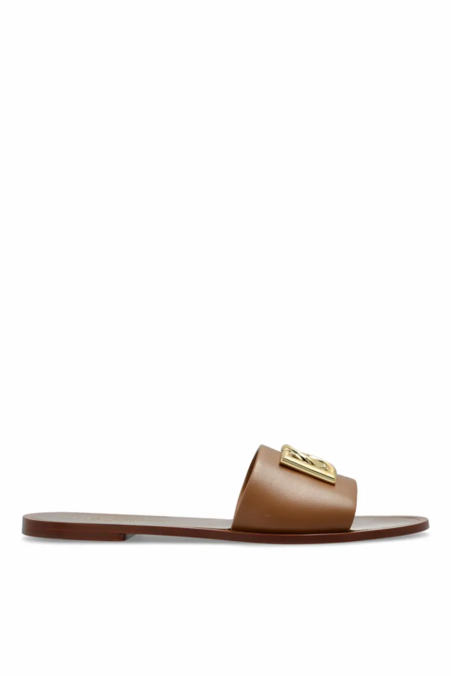 Dolce & Gabbana BROWN Leather slides with logo-shaped appliqué