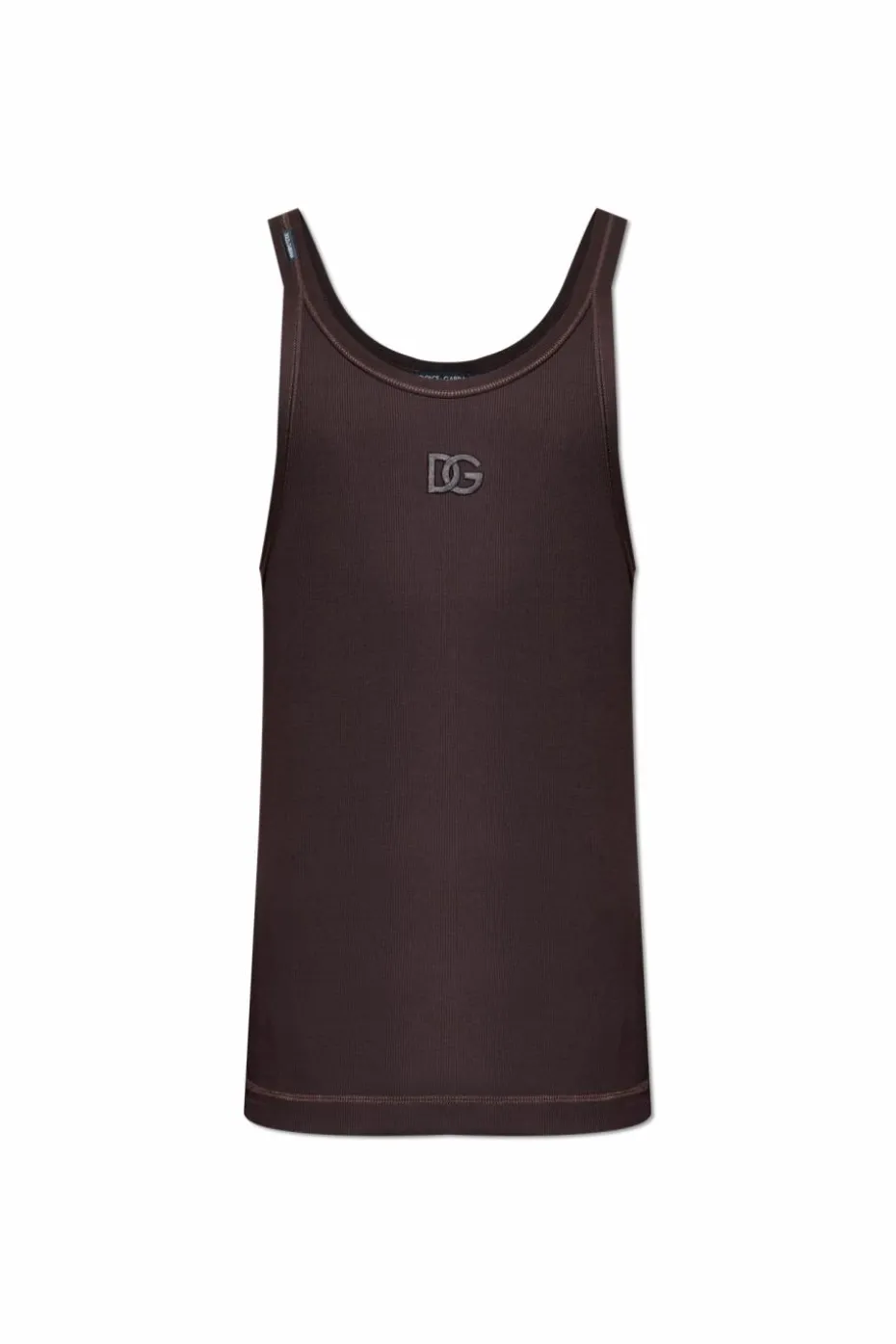 Dolce & Gabbana BROWN Ribbed top with embroidered logo