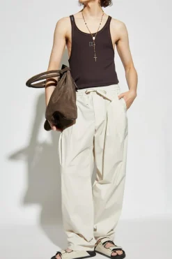 Dolce & Gabbana BROWN Ribbed top with embroidered logo