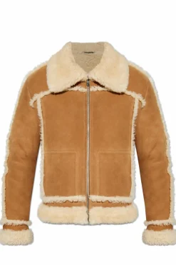 Dolce & Gabbana BROWN Sheepskin coat with pockets