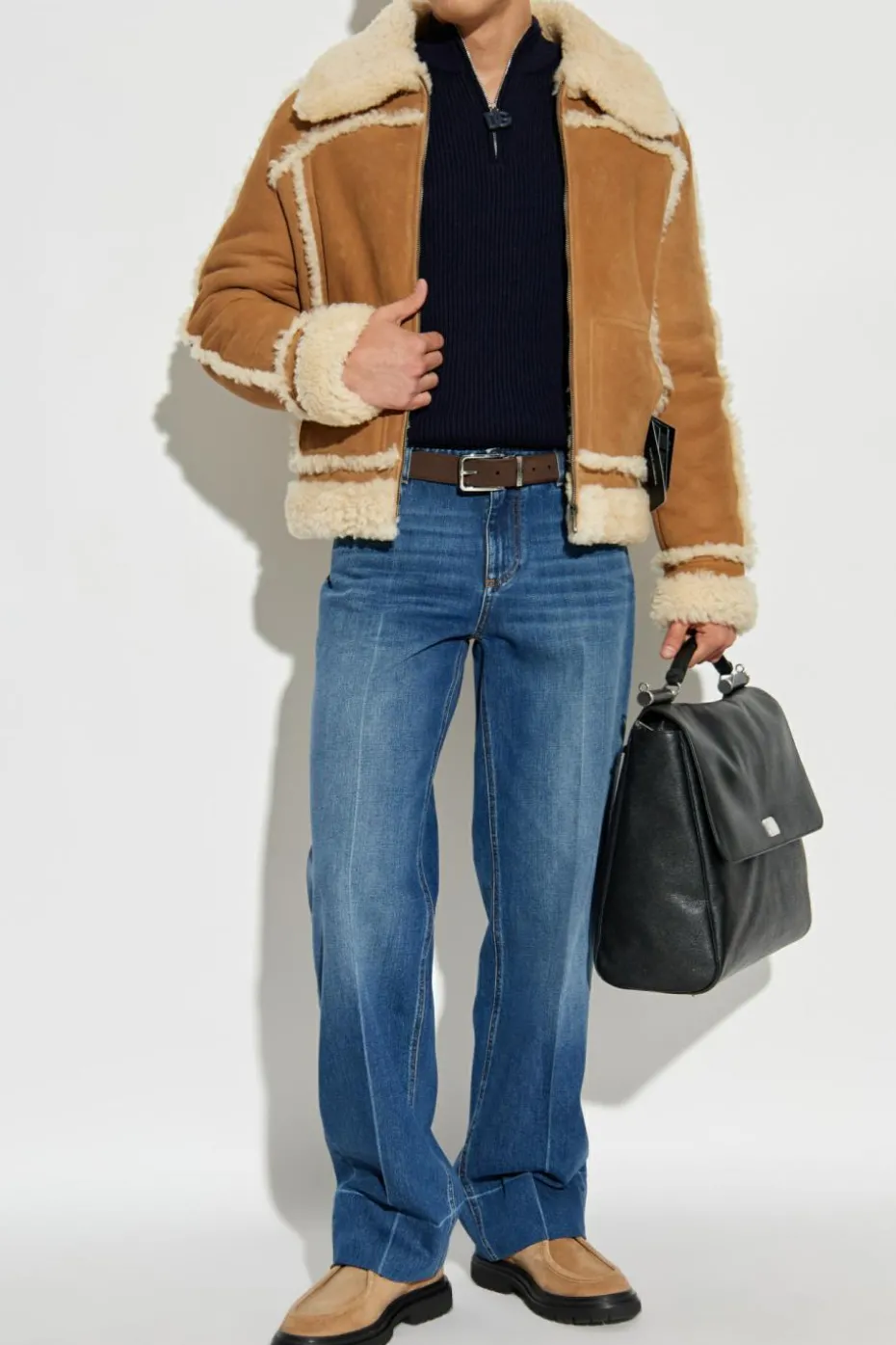 Dolce & Gabbana BROWN Sheepskin coat with pockets
