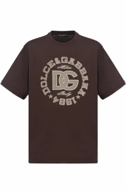 Dolce & Gabbana BROWN T-shirt with embroidered logo