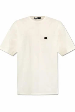 Dolce & Gabbana cream T-shirt with logo appliquƩ