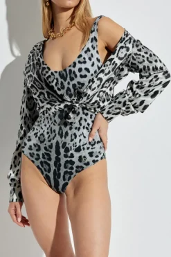 Dolce & Gabbana GREY One-piece swimsuit with animal print