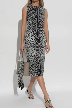 Dolce & Gabbana GREY Silk dress with animal motif