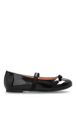 Dolce & Gabbana Kids BLACK Leather ballet flats with an elastic strap
