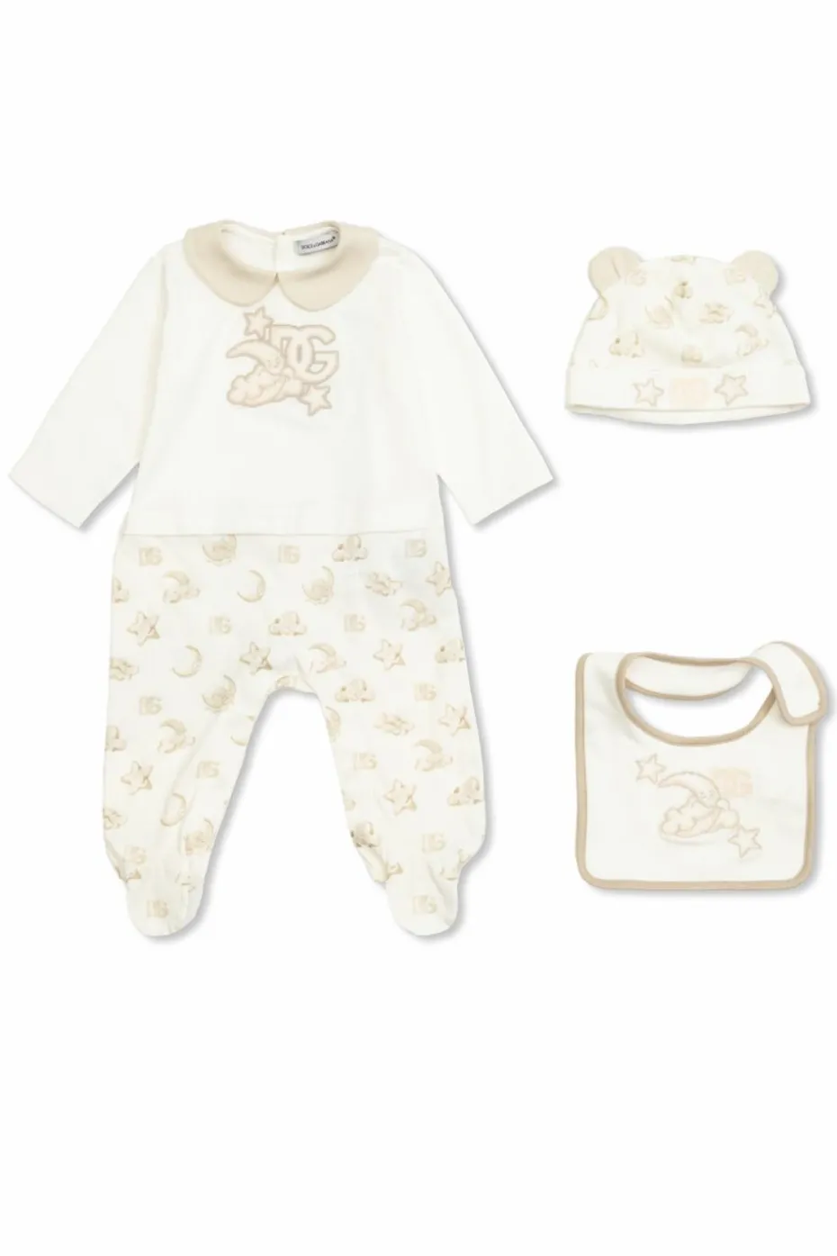 Dolce & Gabbana Kids cream Set: hat, bib, and bodysuit