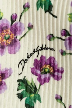 Dolce & Gabbana Kids cream Ribbed top with floral motif