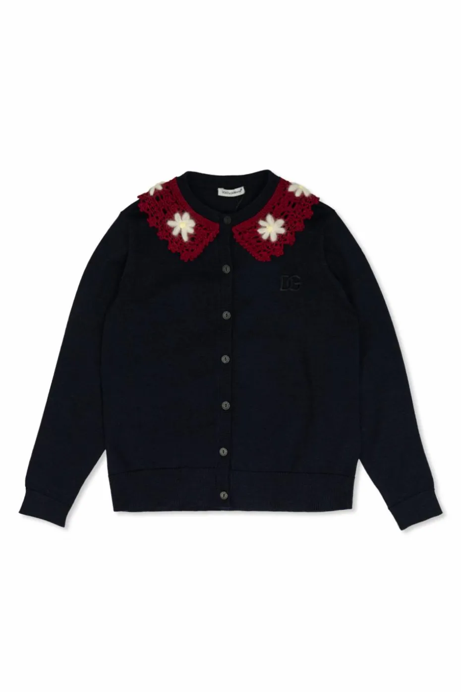 Dolce & Gabbana Kids NAVY BLUE Cardigan with lace collar