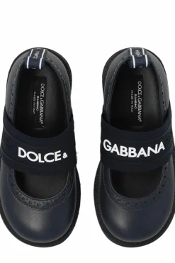 Dolce & Gabbana Kids NAVY BLUE Leather ballerinas with logo