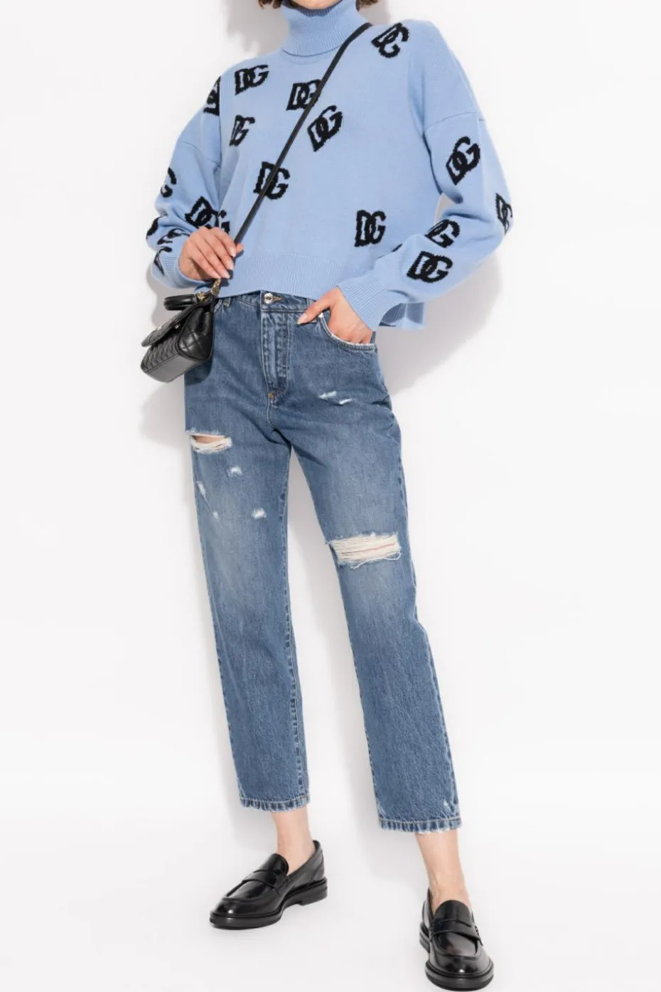 Dolce & Gabbana light blue Turtleneck with logo