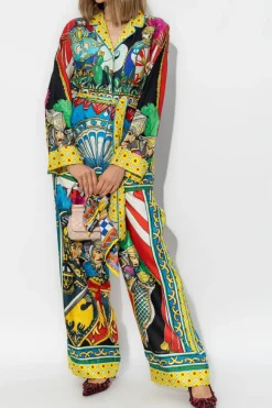 Dolce & Gabbana MULTICOLOUR Silk trousers with Caretto pattern